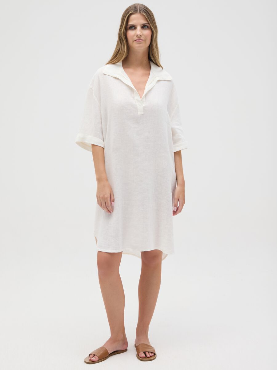 Women's white pure linen dress regular fit_1