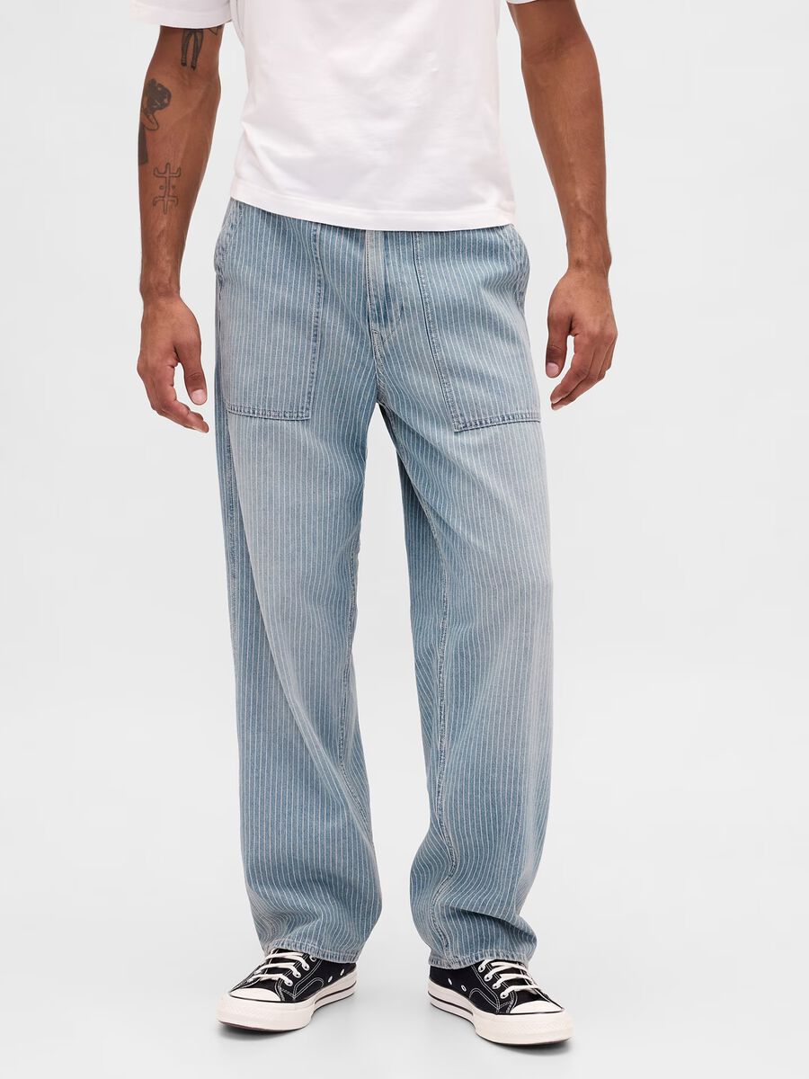 Regular fit azure pure cotton baggy jeans with five pockets_1