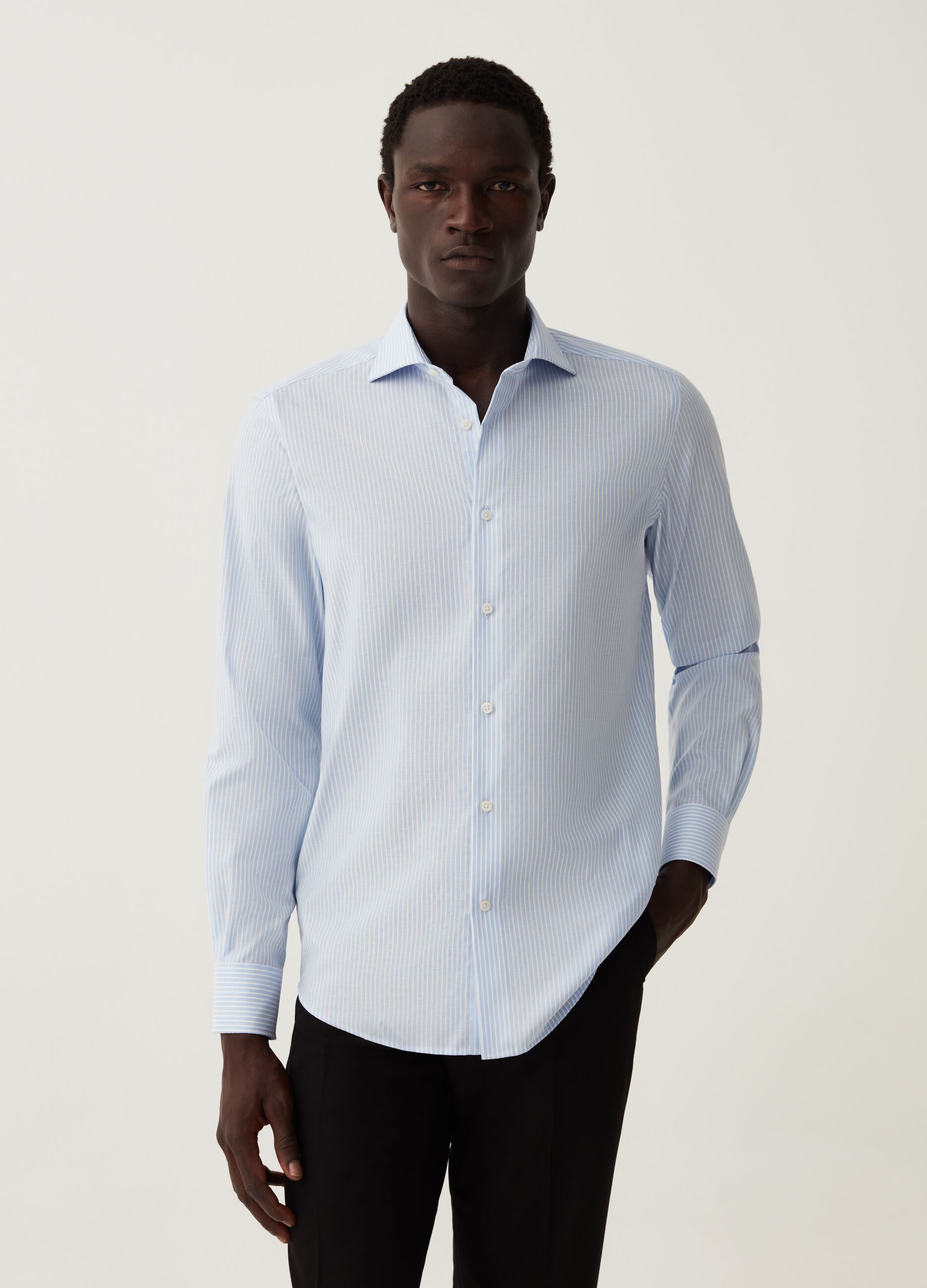 Camicia slim fit a righe no stiro_1