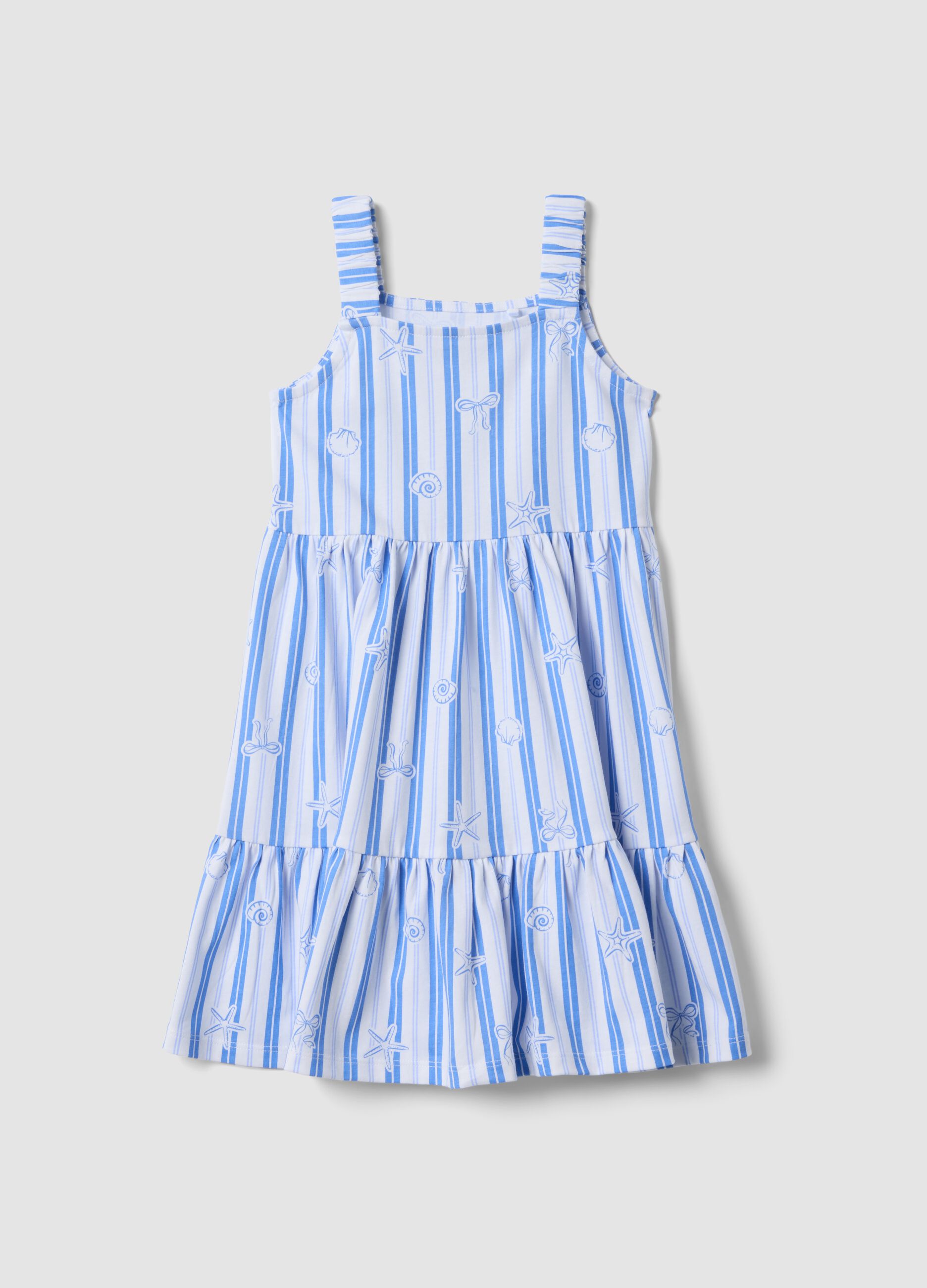 Girls&rsquo; multicolour striped pure cotton dress, regular fit