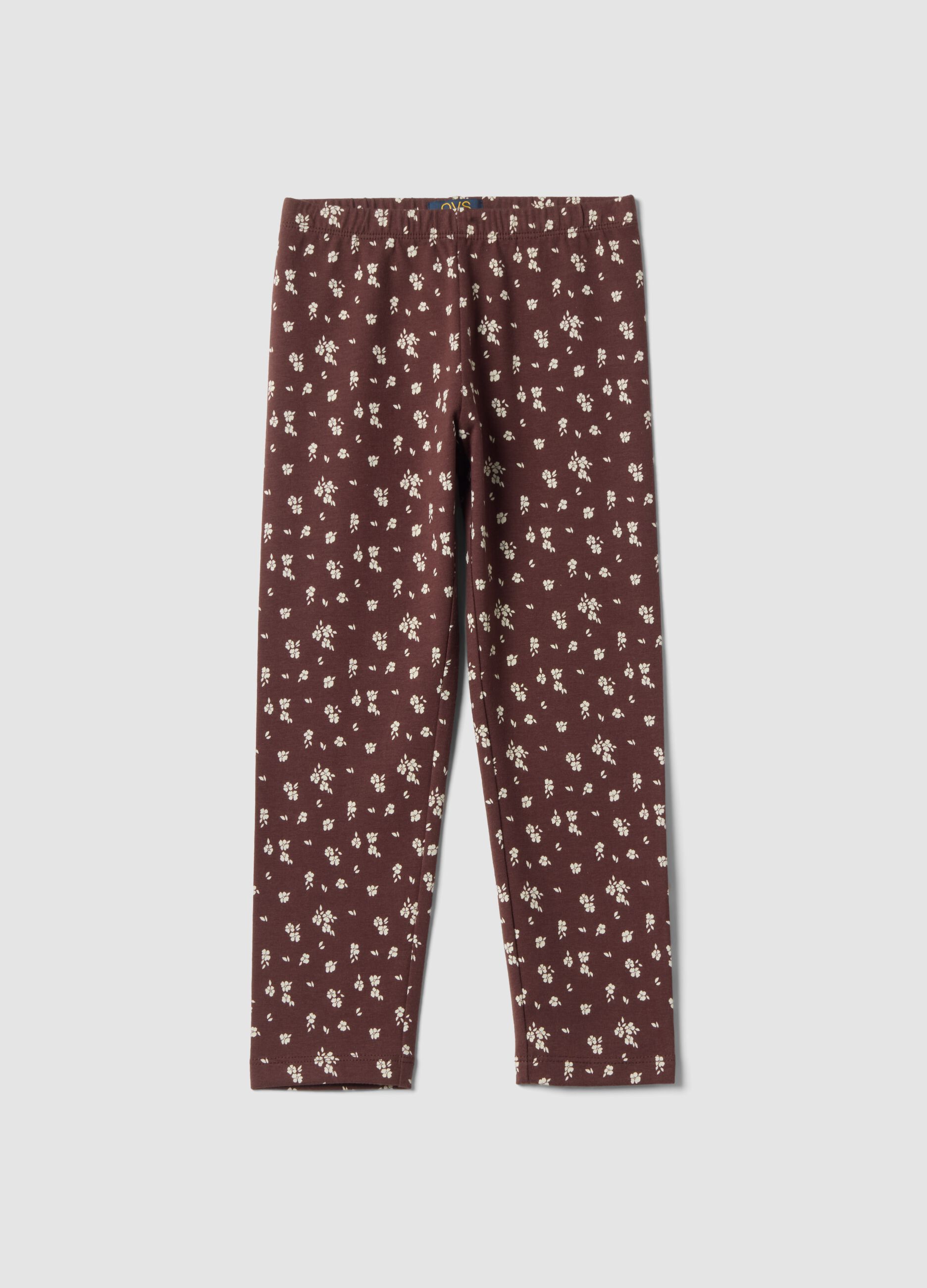 Brown floral organic stretch cotton leggings