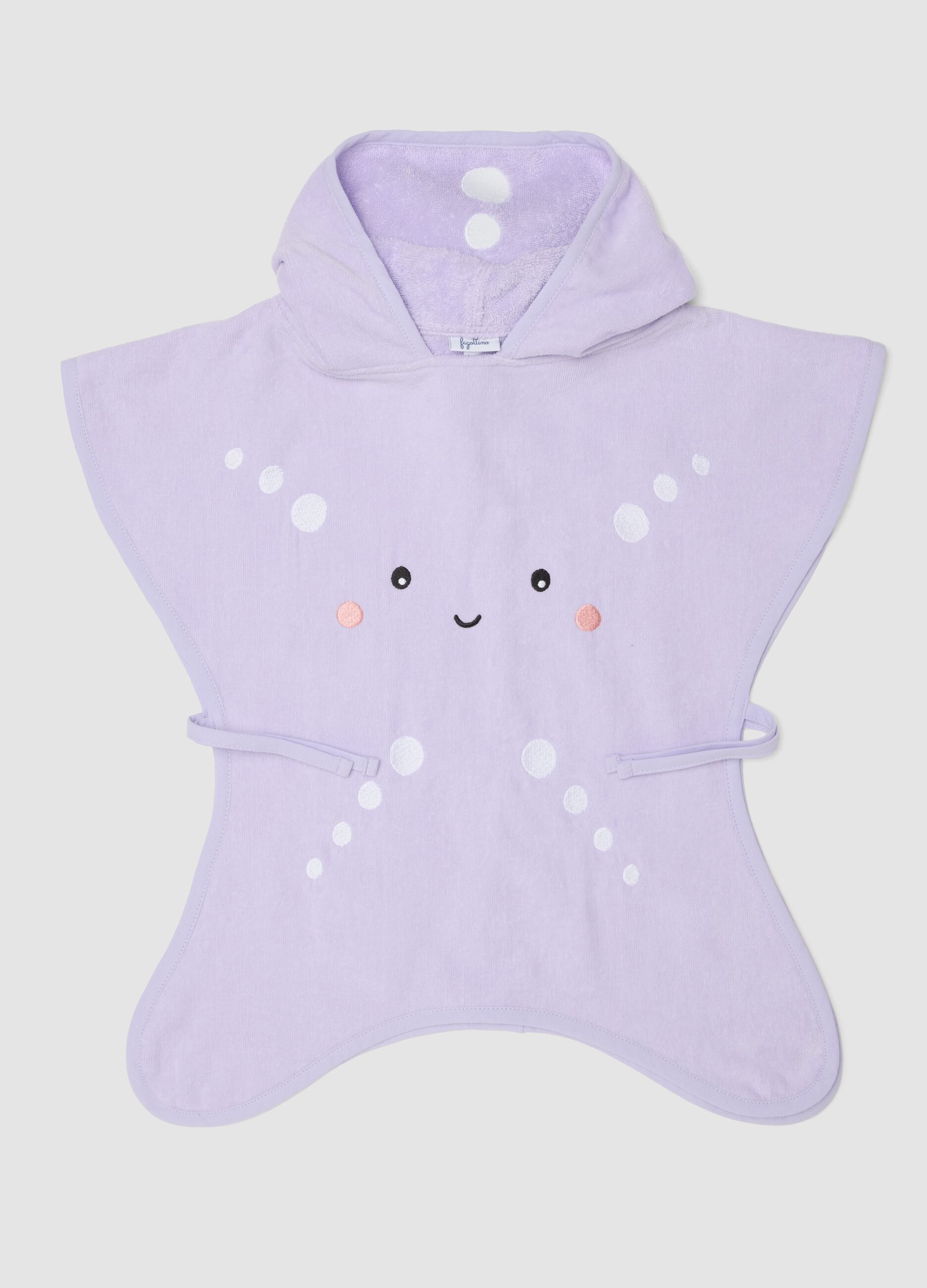 Purple pure-cotton starfish poncho for baby girls