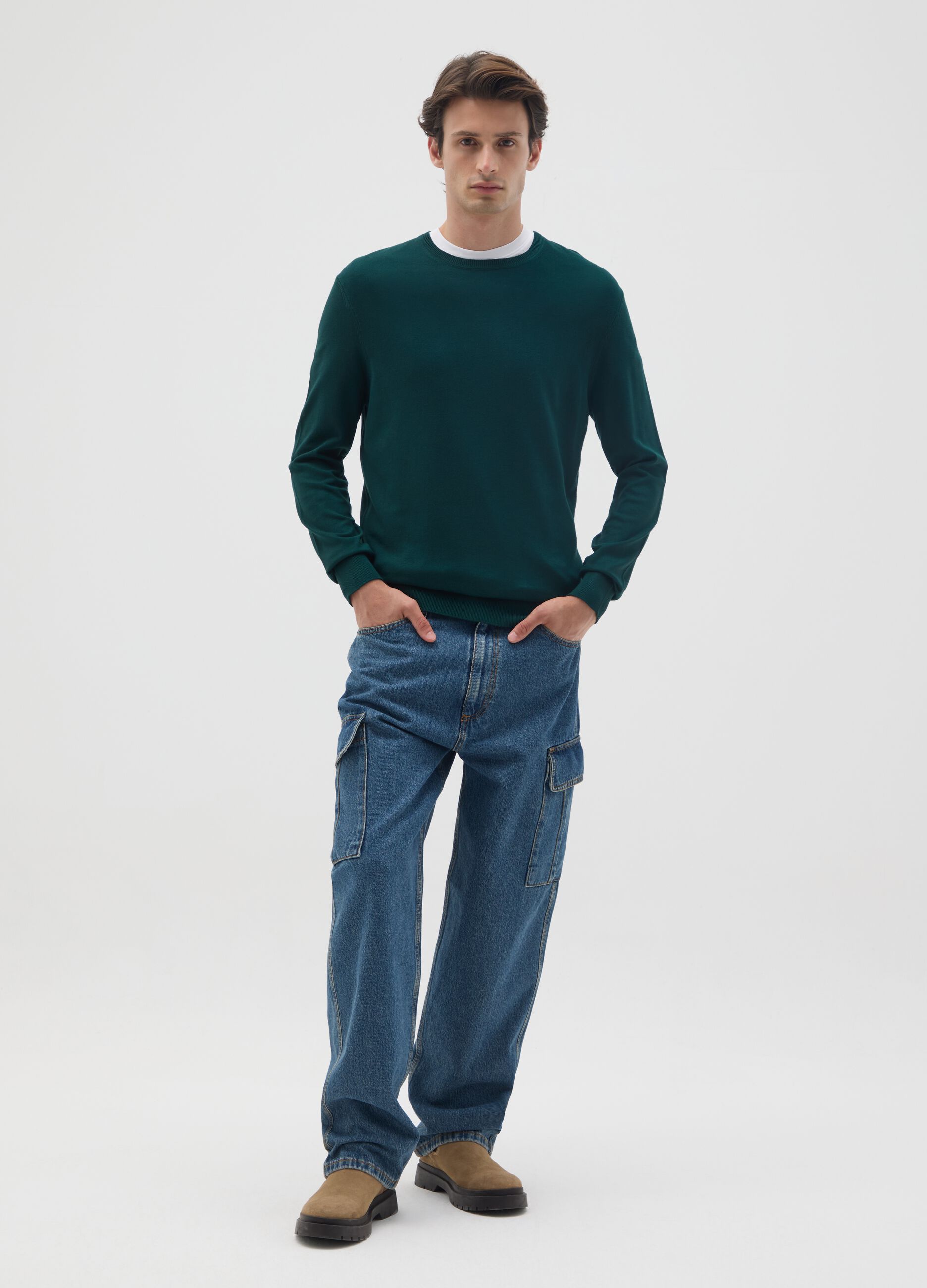 Green Regular Fit Viscose Blend Jumper