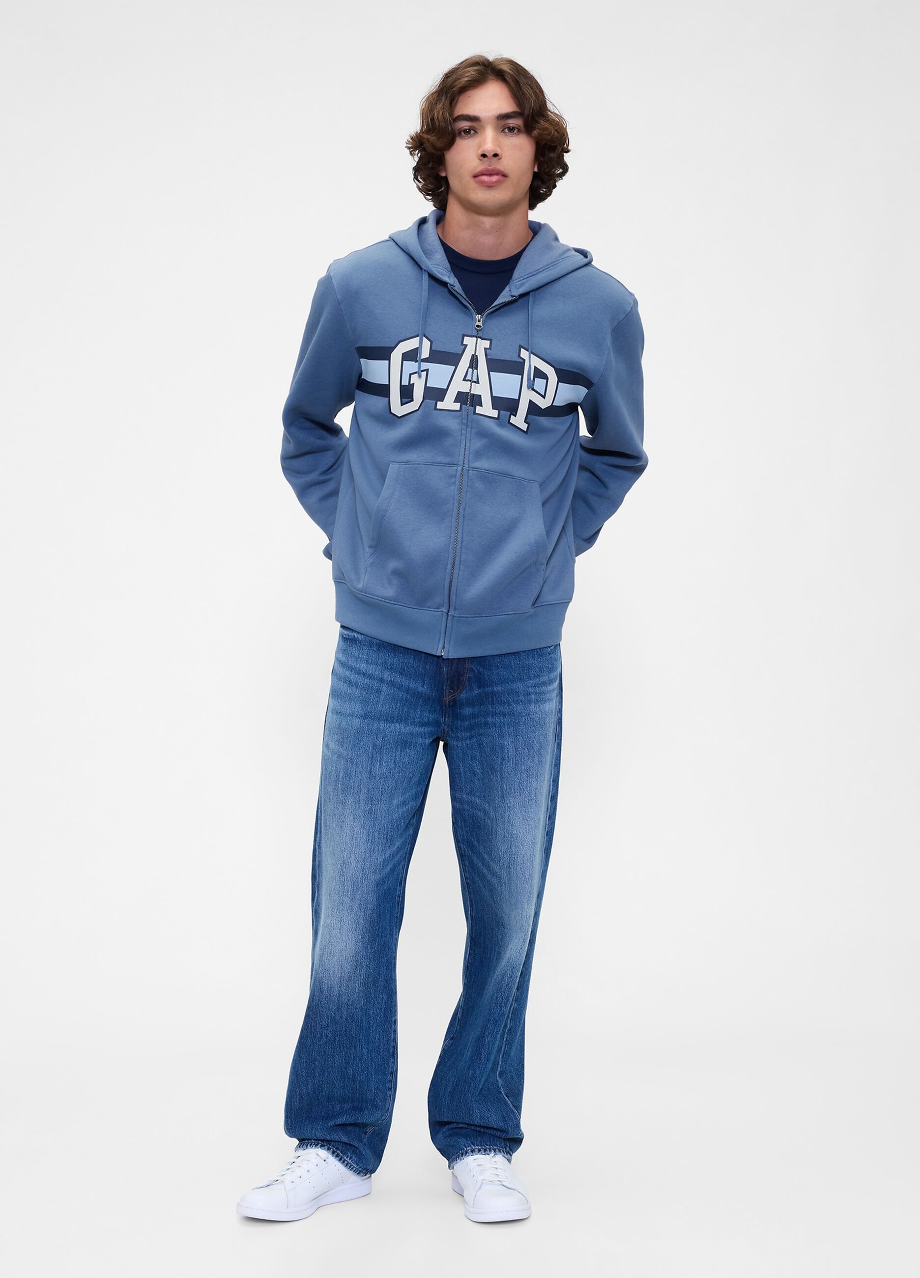 Felpa blu con chiusura a zip intera