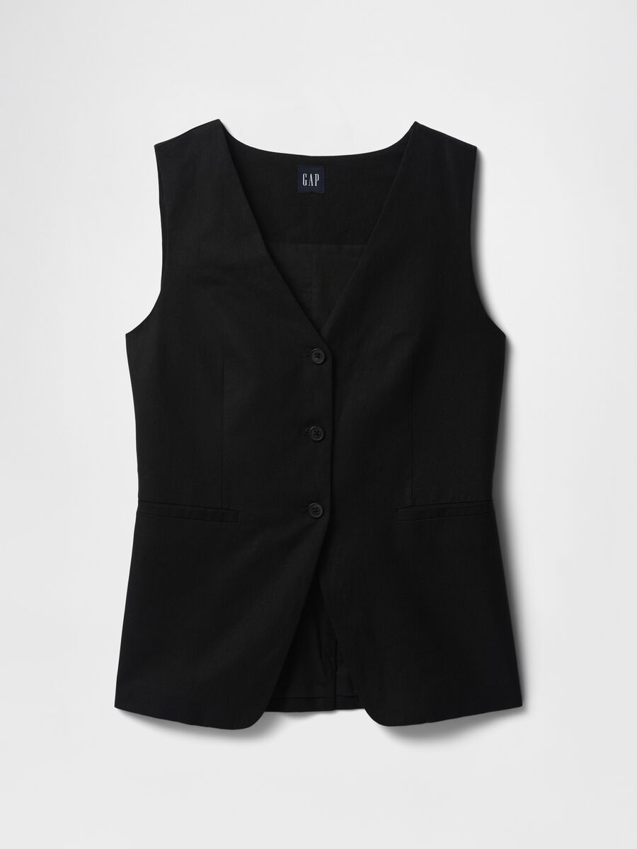 Black Linen and Viscose Waistcoat_4
