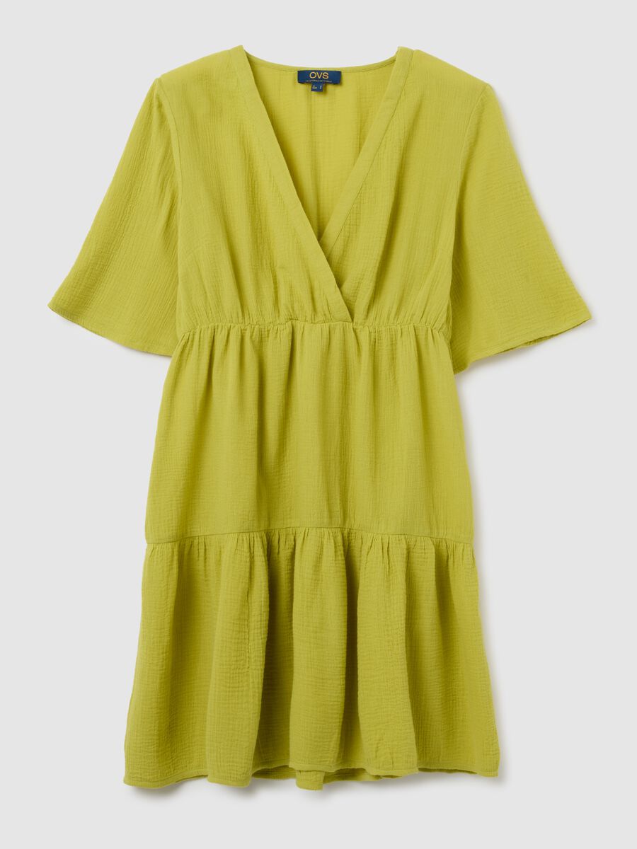 Short green pure cotton women's dress_4