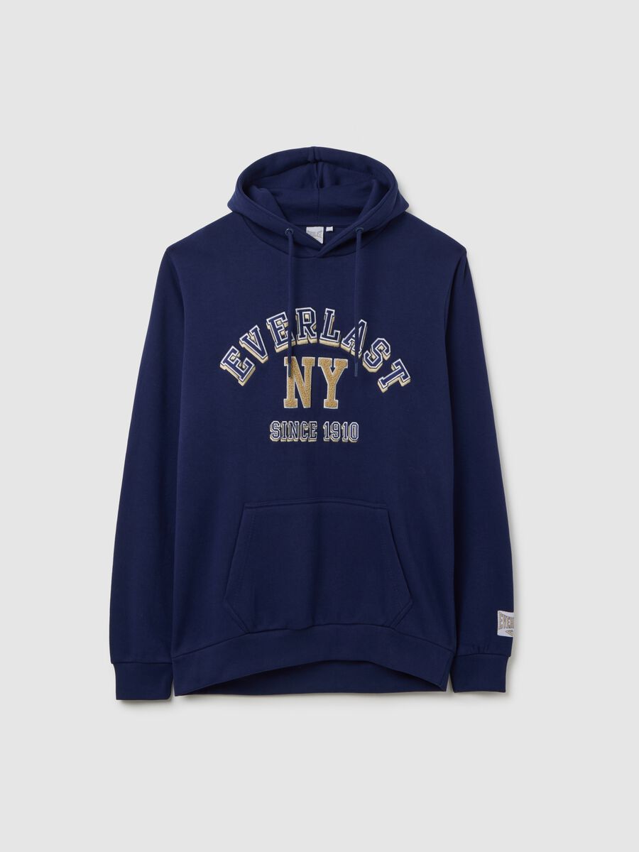 Felpa in misto cotone blu con cappuccio e logo_0
