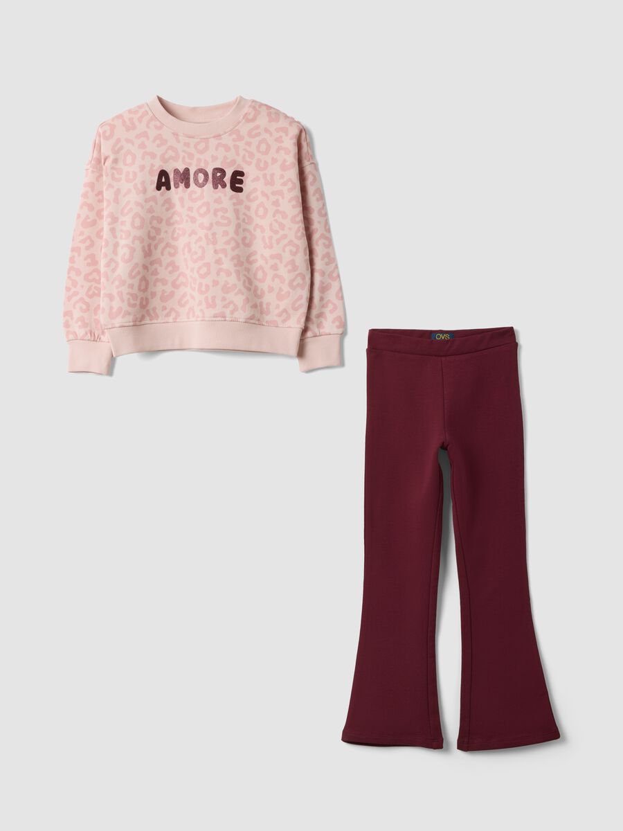 Multicolour pure cotton set with animal-print sweatshirt for girls_0