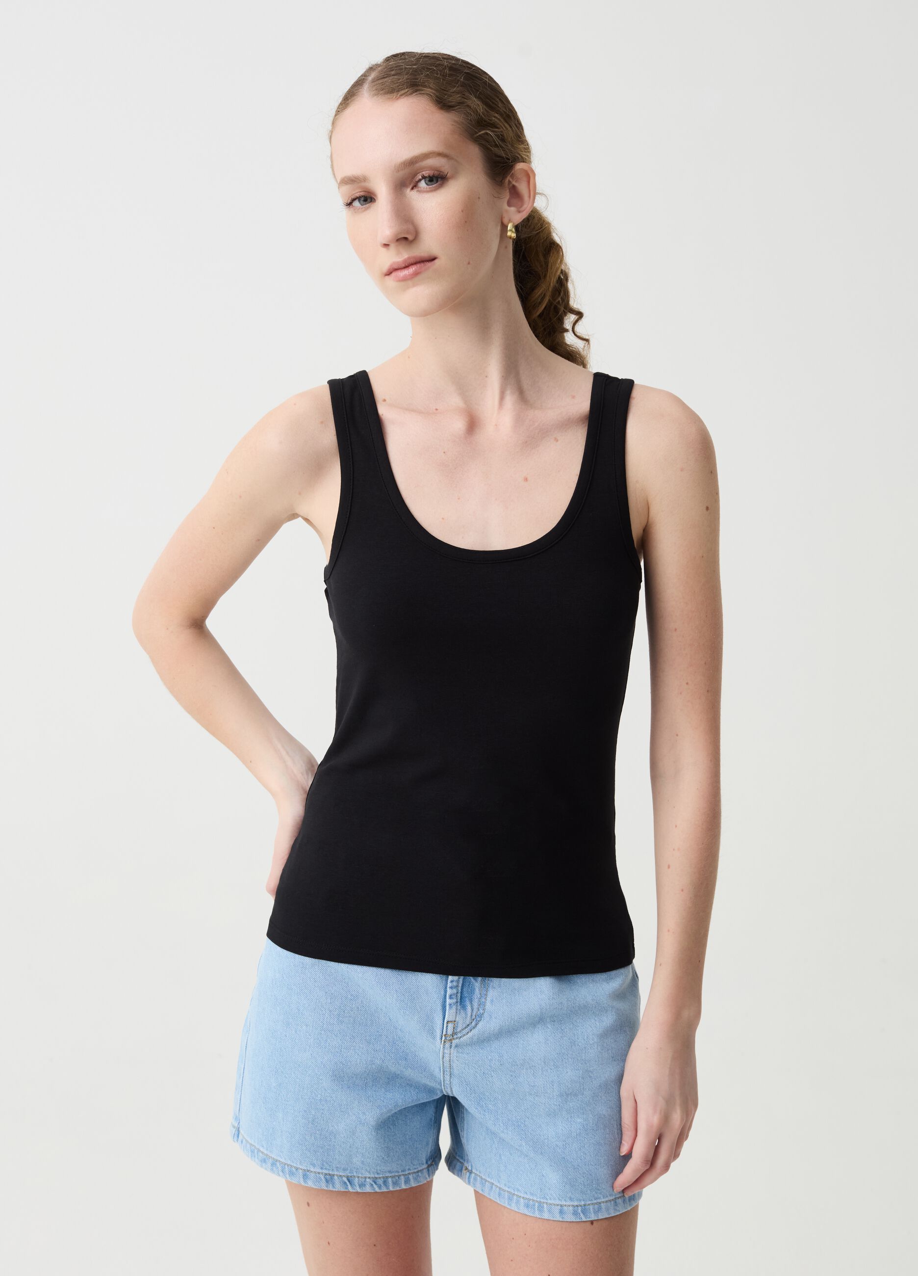 Tank top in stretch cotton