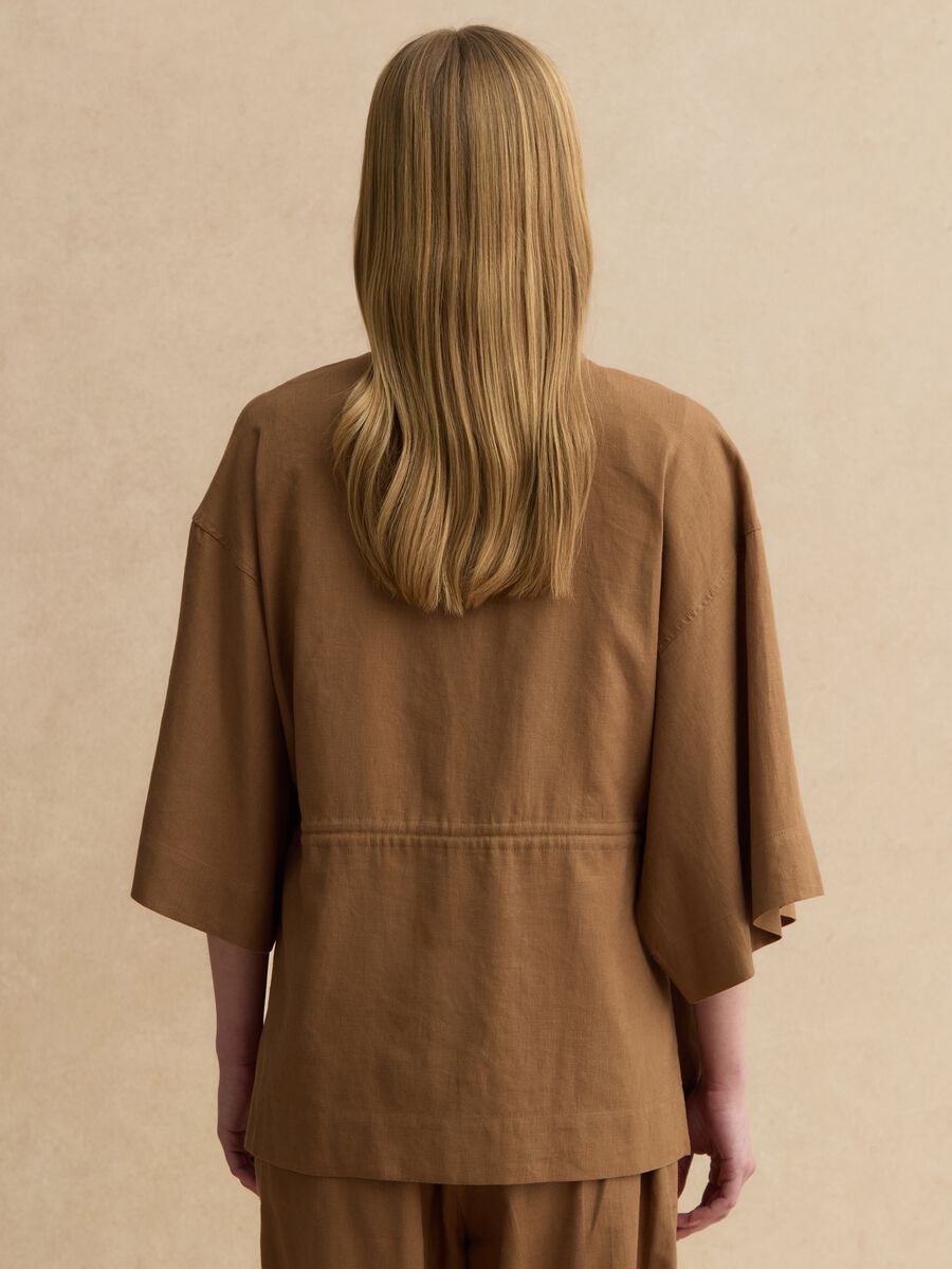 Brown linen blend regular fit blazer with ties_2