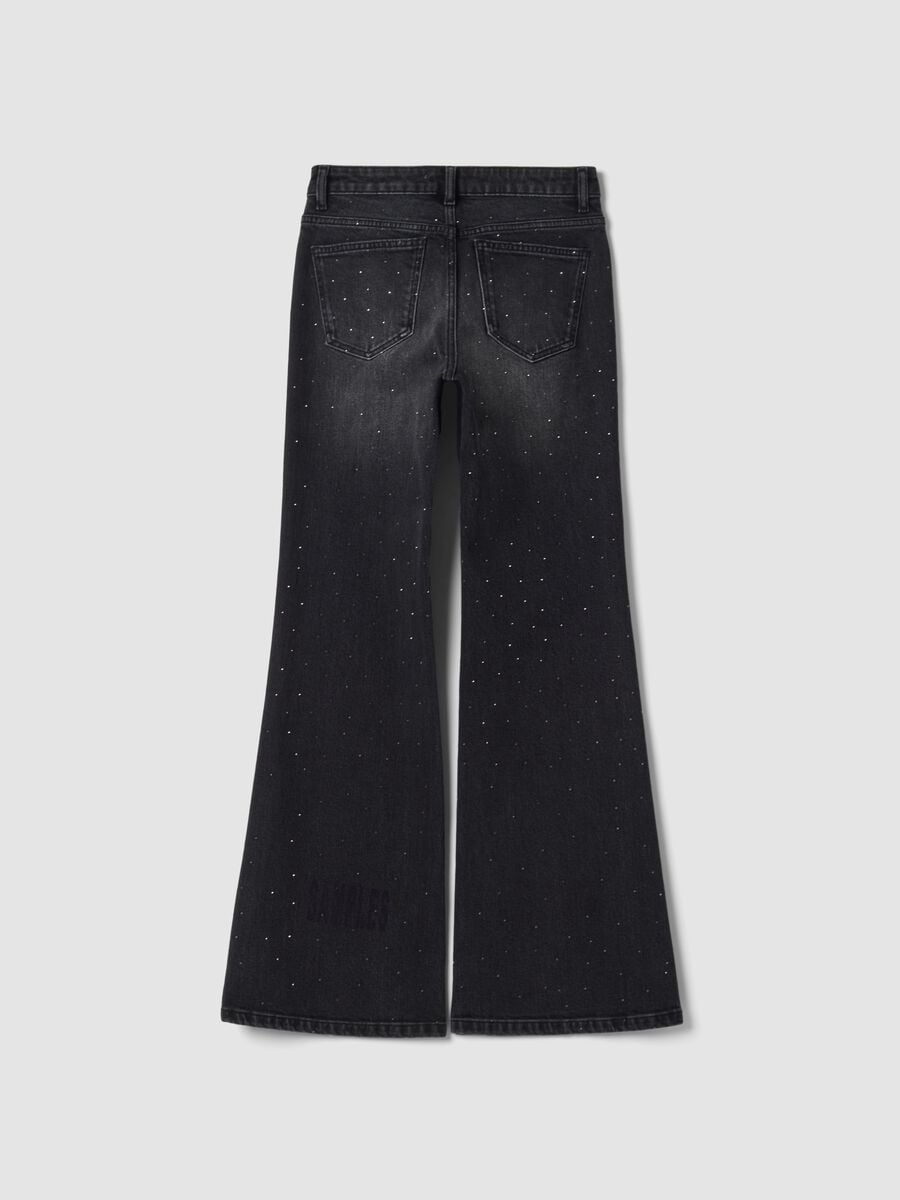 Jeans neri bootcut in cotone elasticizzato con strass_2