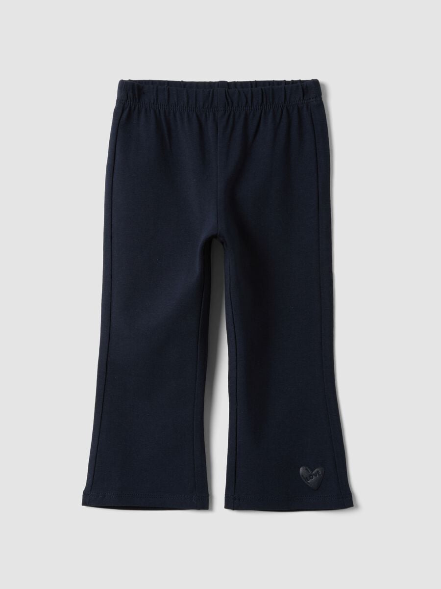 Leggings blu flare in cotone organico elasticizzato con cuore per bimba_0