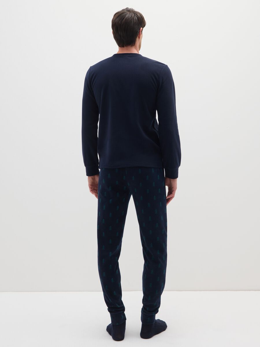 Blue Regular Fit Long Pyjamas with Christmas Motifs_2