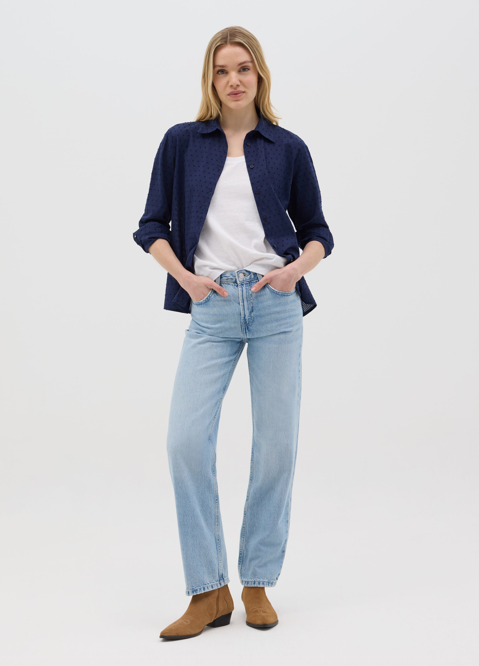 Camicia da donna in puro cotone blu regular fit