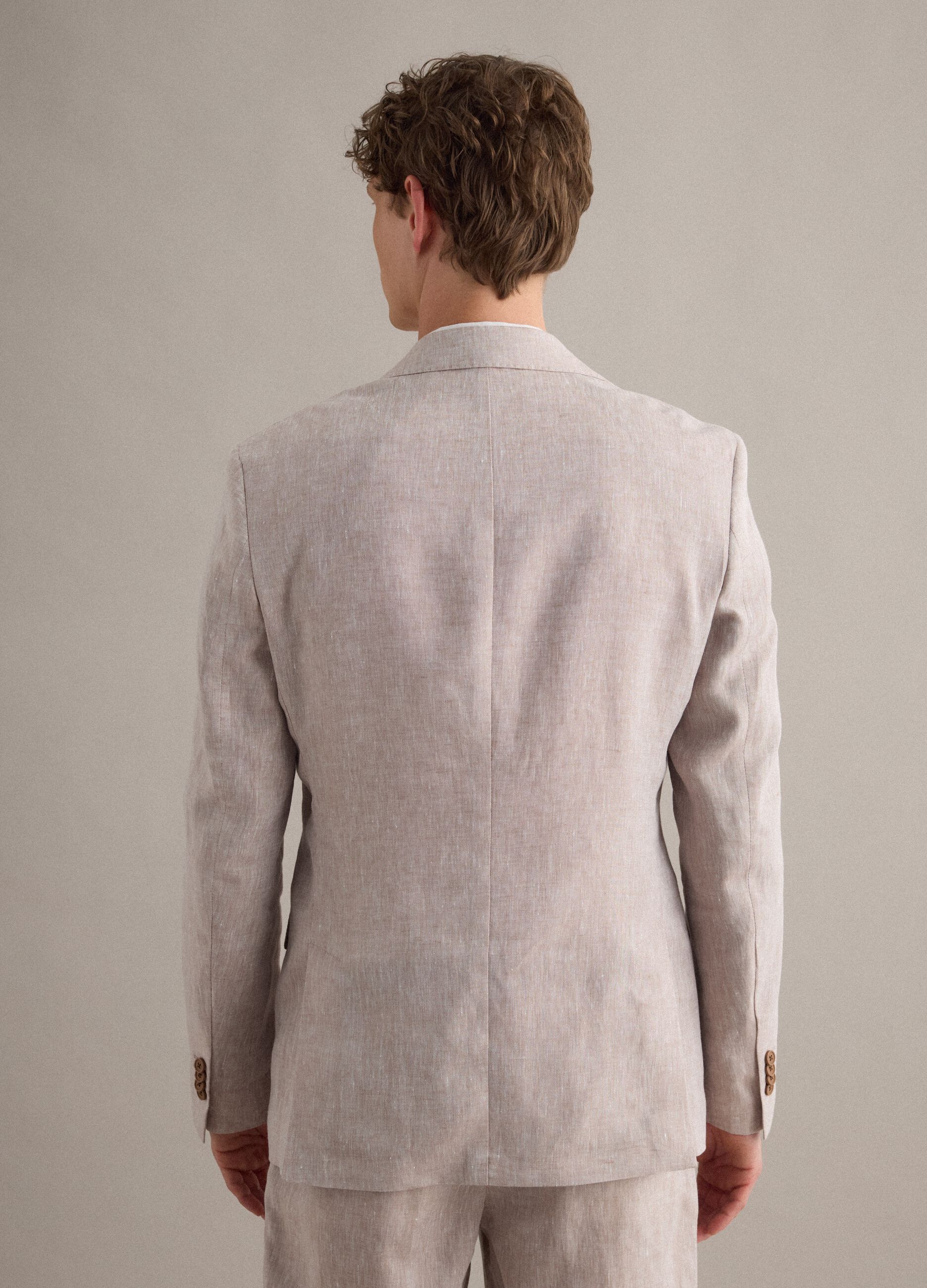 Slim Fit Beige Pure Linen Blazer