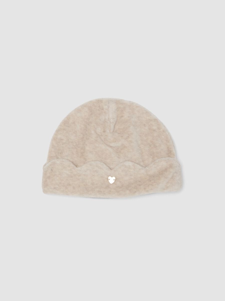 Beige organic cotton-blend jersey baby hat_0
