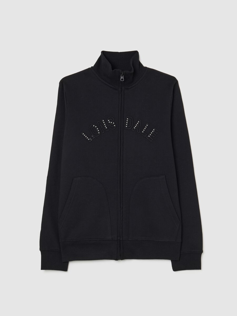 Black regular fit cotton blend sweatshirt with logo and glitter_4