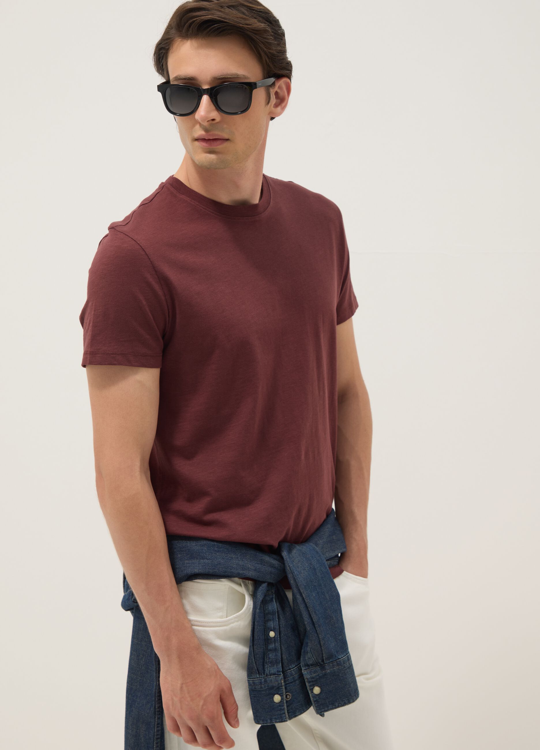 Brown pure cotton short sleeve t-shirt regular fit