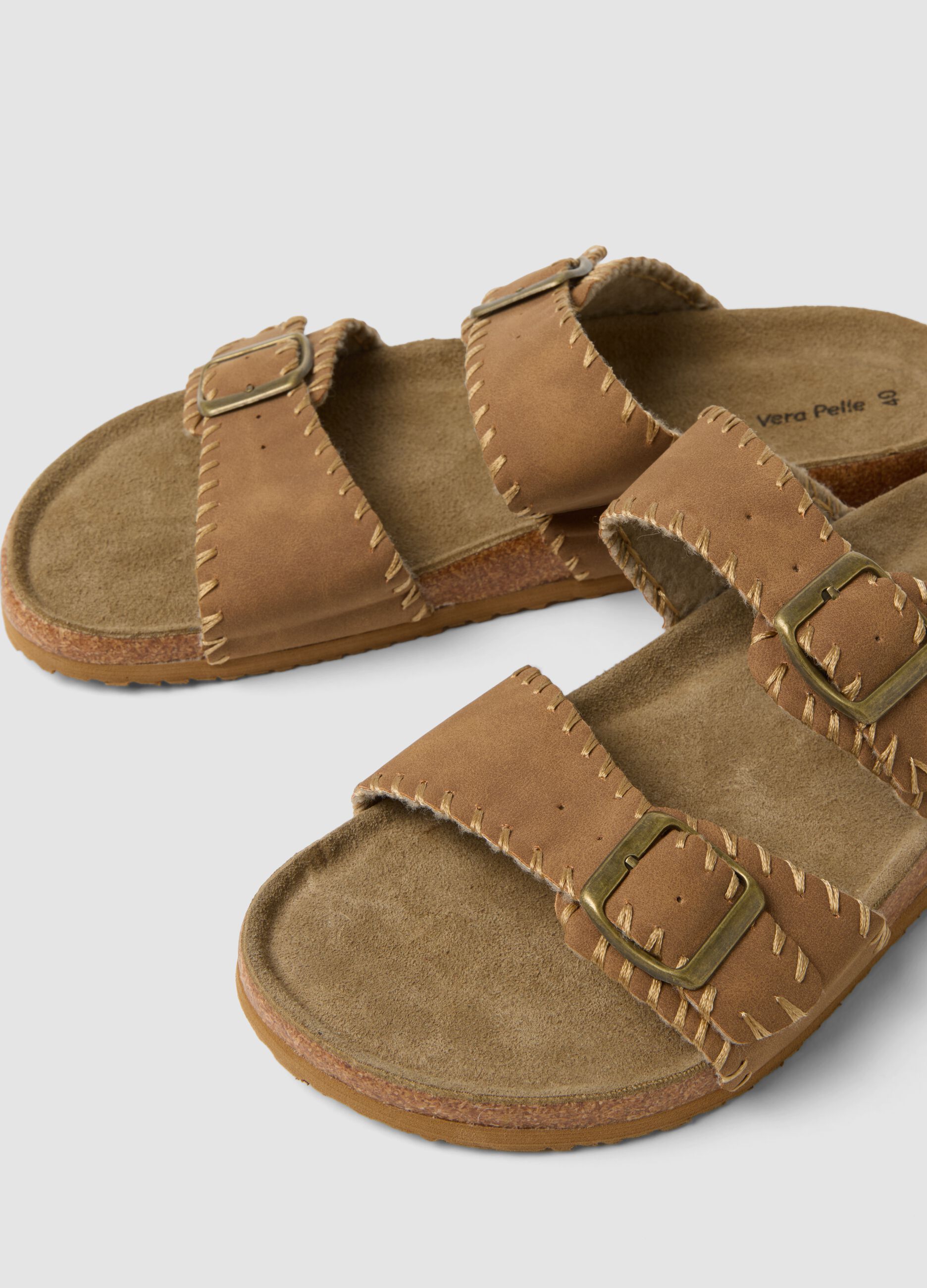 Brown double-strap sandals with buckles