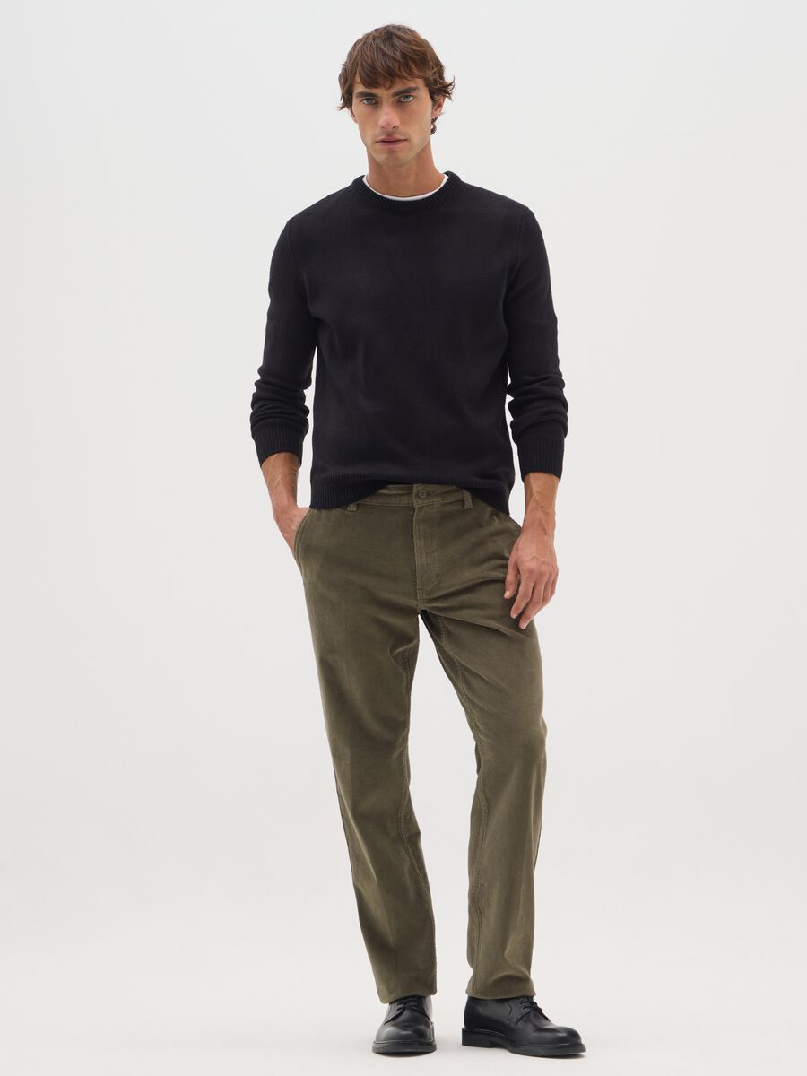 Regular fit green corduroy trousers with stretch cotton_0