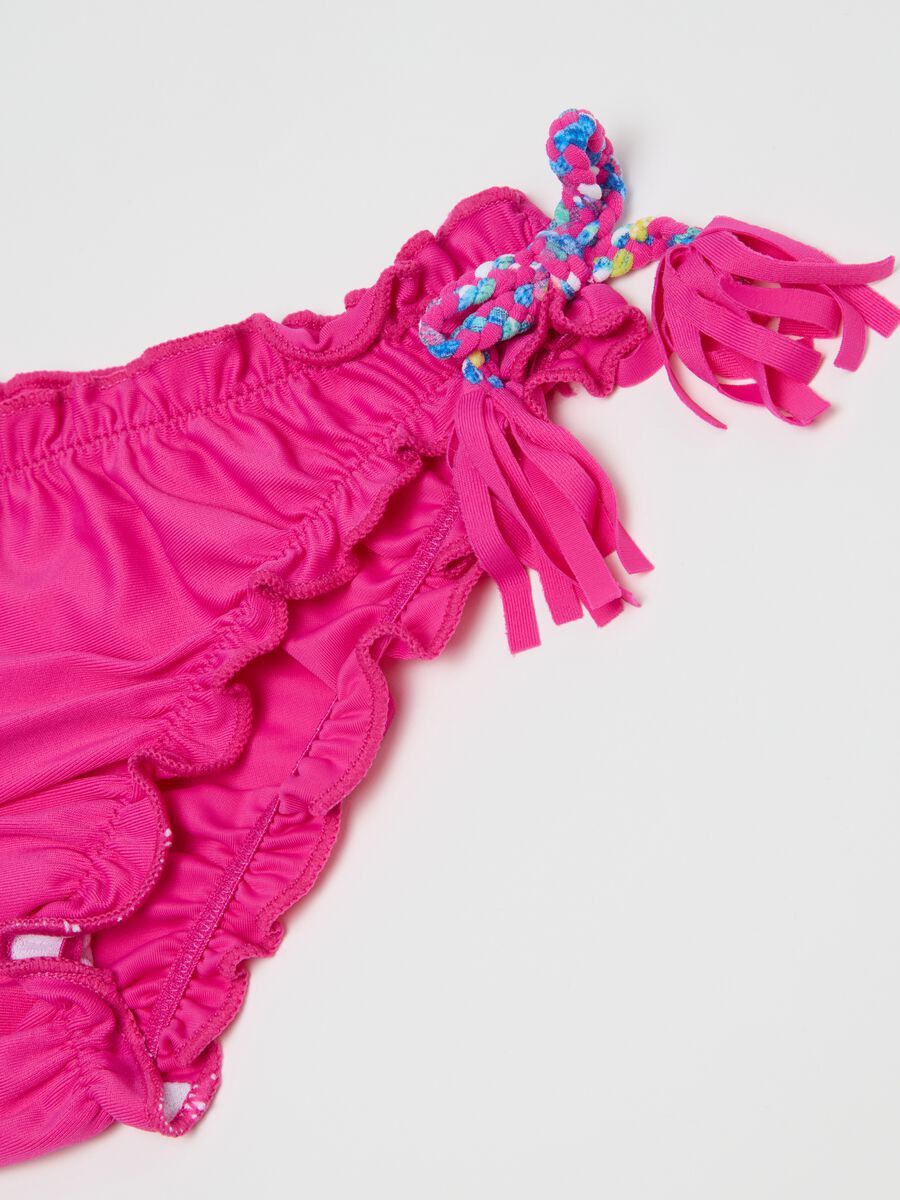 Girls' Multicolour Stretch Blend Bikini with Ruffles and Bows_3