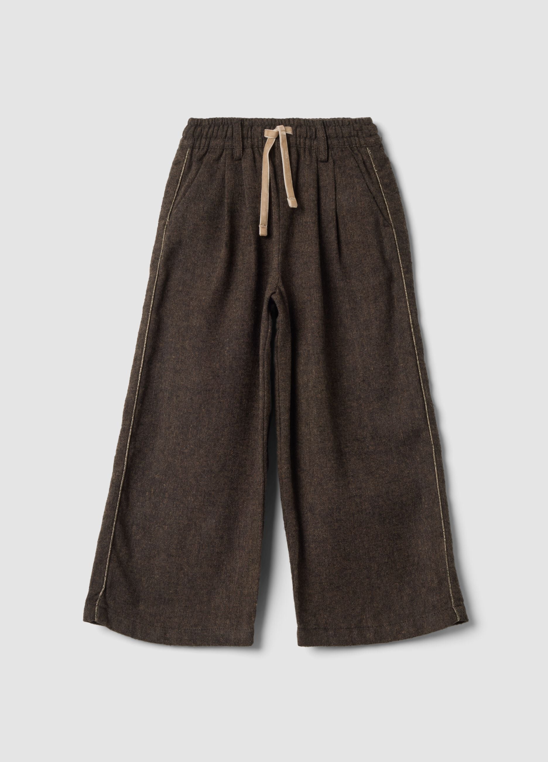 Brown wide-leg trousers with elasticated waist