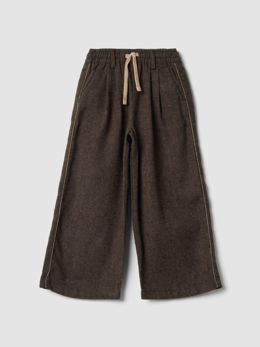 Brown wide-leg trousers with elasticated waist_0