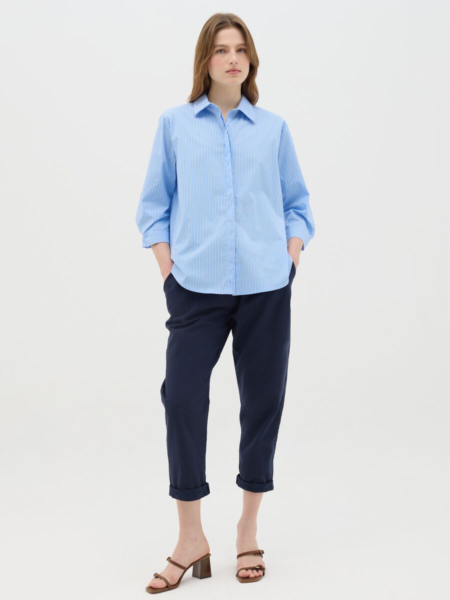 Casual Blue Linen and Cotton Trousers_0