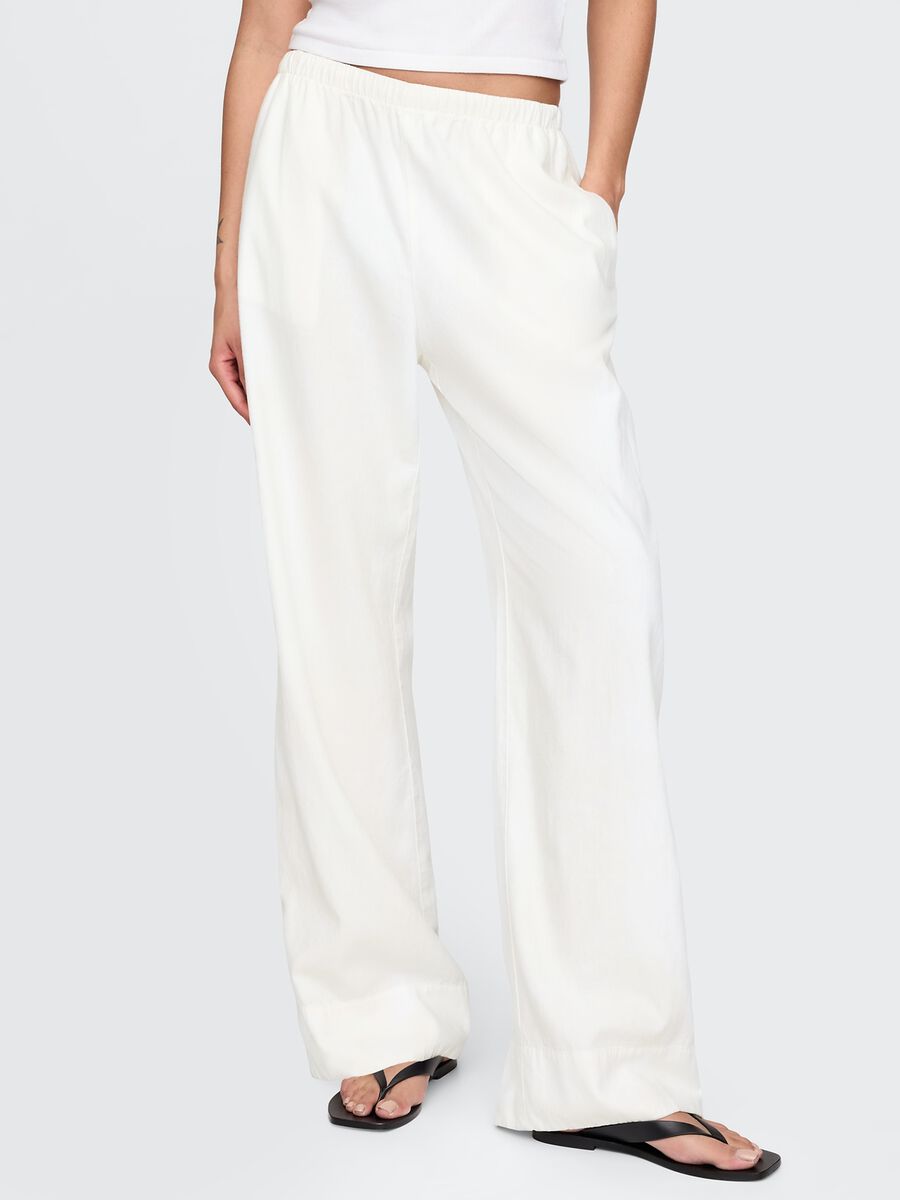 Wide White Linen and Viscose Trousers_1
