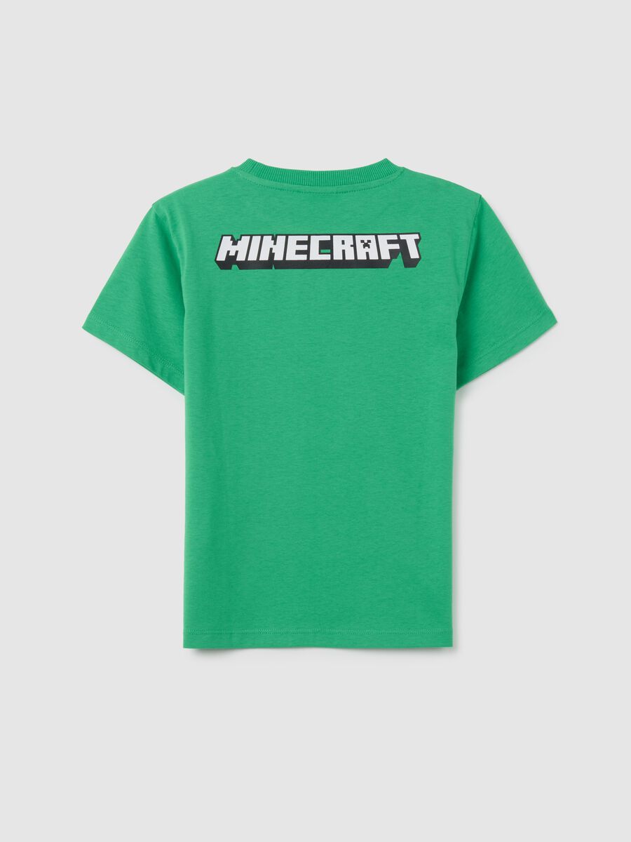 T-shirt da bambino in puro cotone verde regular fit con stampa Minecraft_1