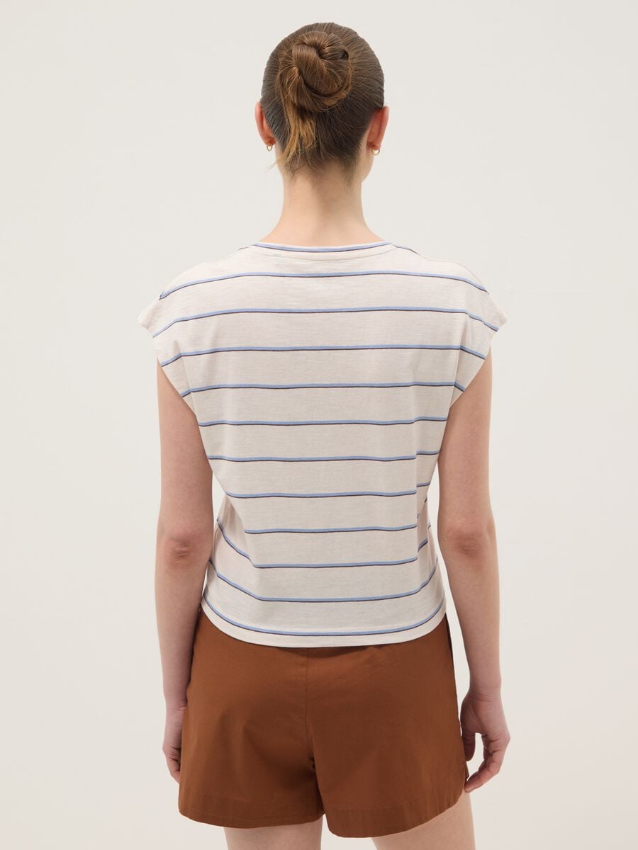 T-shirt beige in puro cotone a righe_3