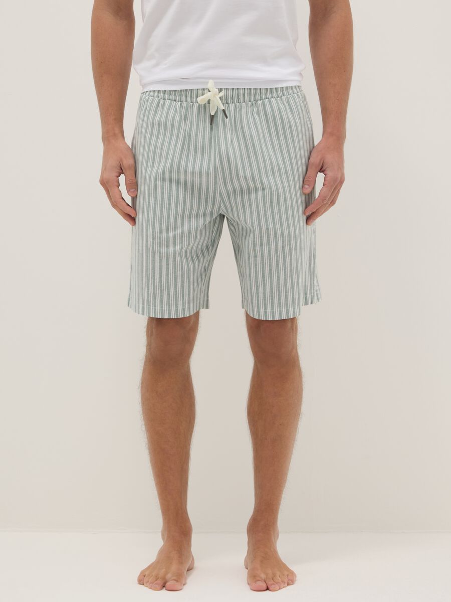 Multicoloured striped pure cotton regular fit pyjama shorts_1