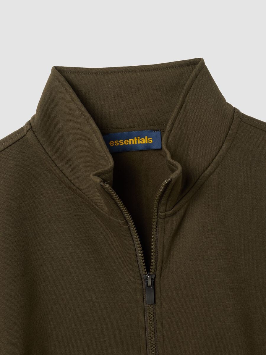 Felpa verde in misto cotone con girocollo e zip regular fit_5