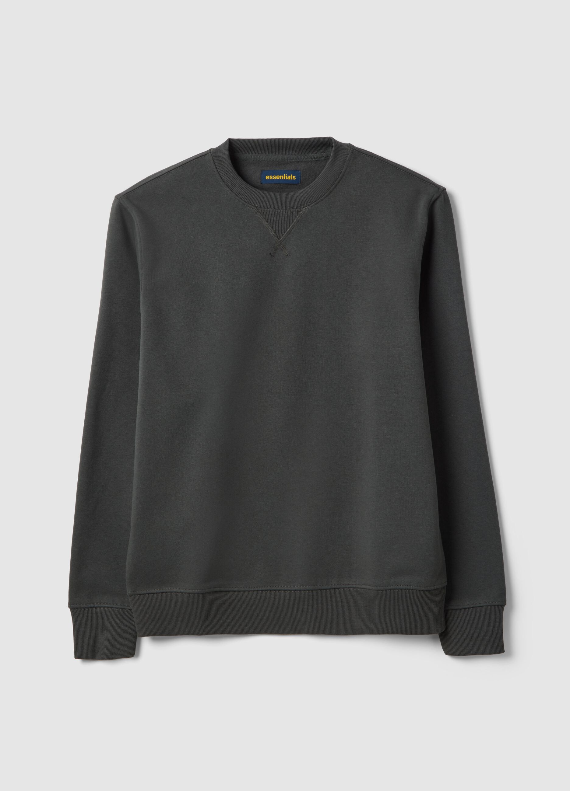 Felpa girocollo in misto cotone grigia regular fit