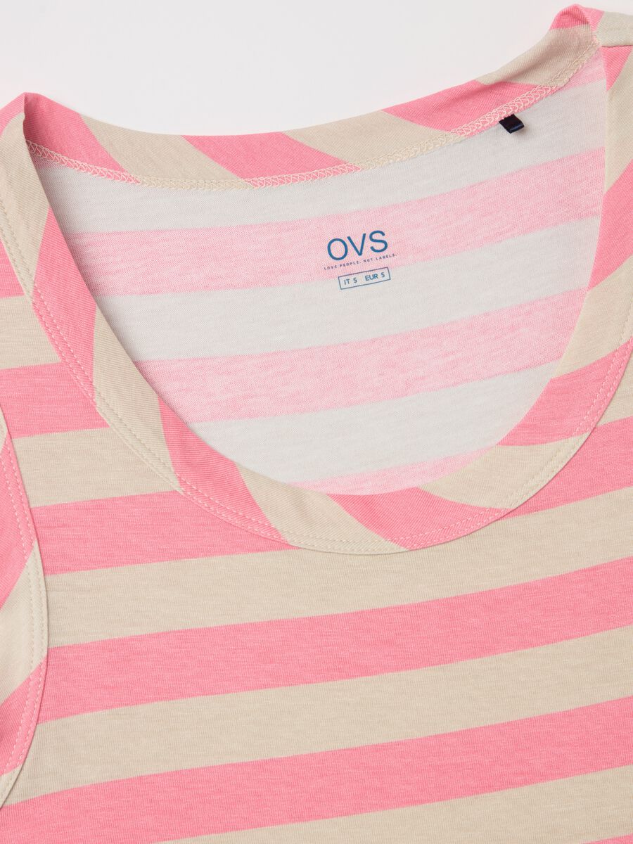 Pink and beige striped tank top in stretch viscose_5