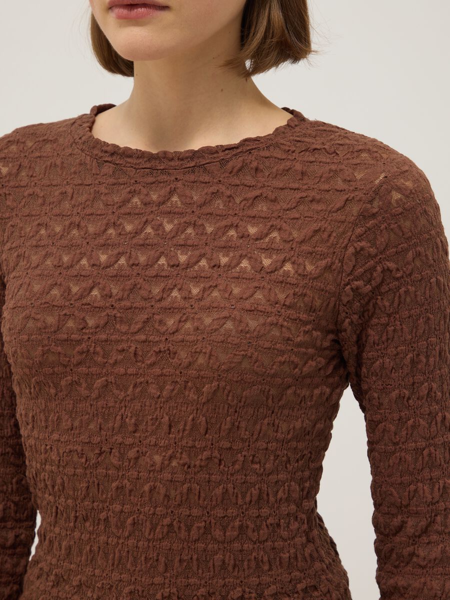 Brown cotton and viscose blend sweater regular fit with knit texture_4