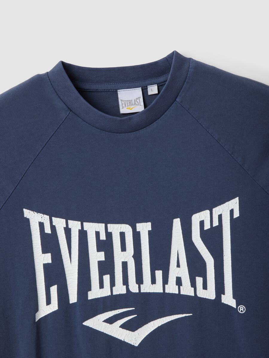 Blue pure cotton regular fit t-shirt with Everlast logo_5