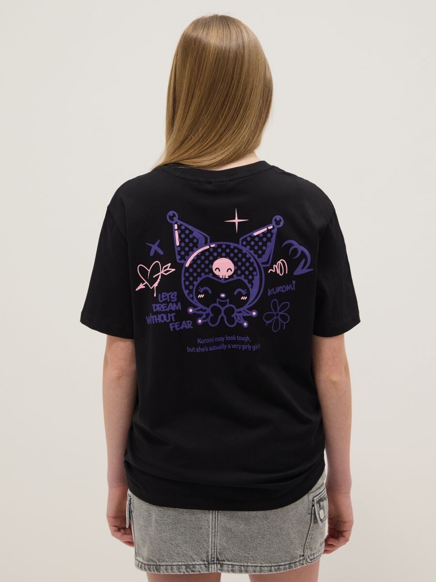 T-shirt in puro cotone nero da ragazza regular fit con Kuromi_1
