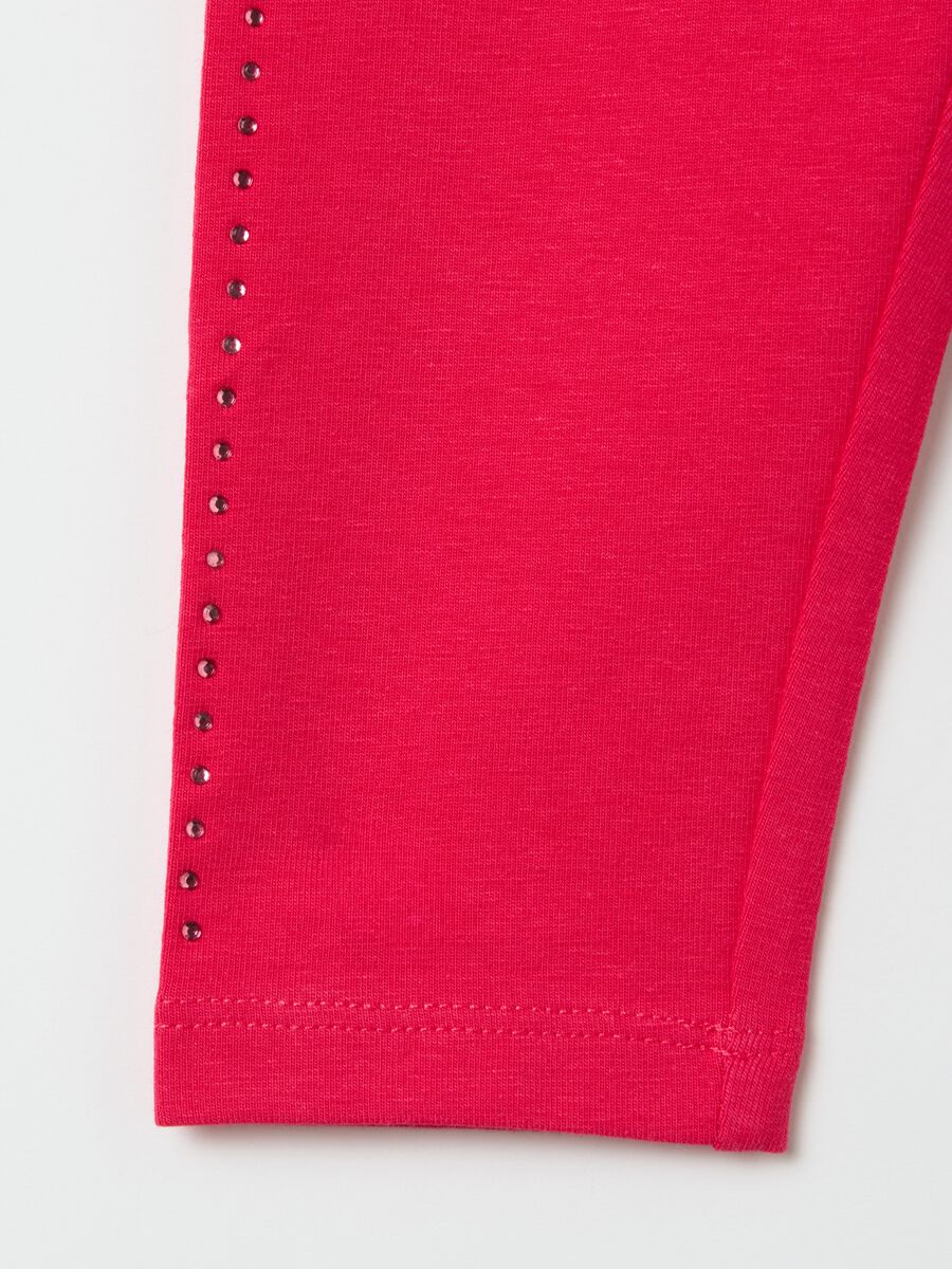 Stretch cotton leggings with diamanté motif_3