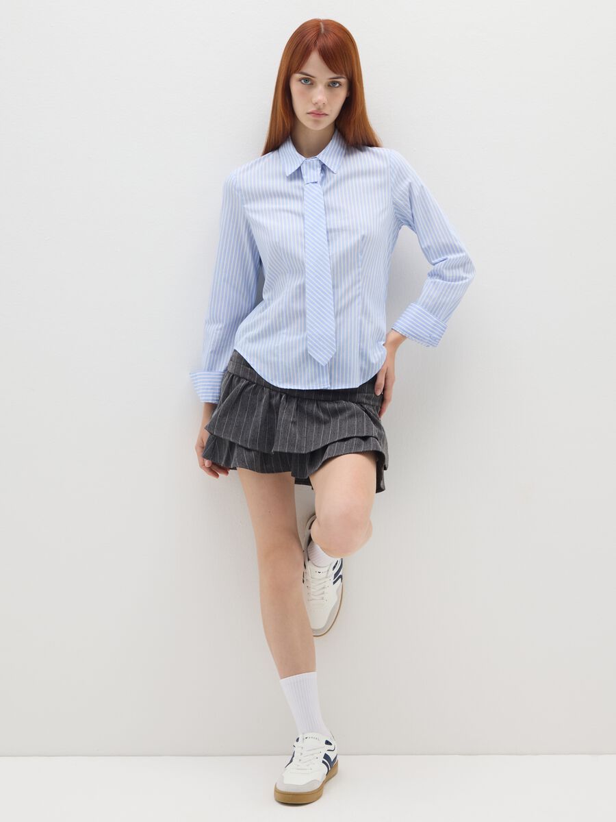Multicolour striped elasticated fabric skirt with ruffles_0