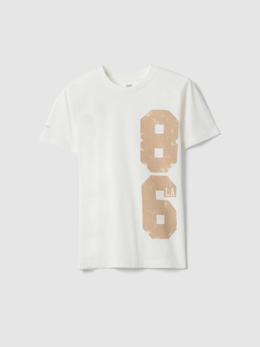 T-shirt in puro cotone bianca da ragazzo regular fit con stampa_0