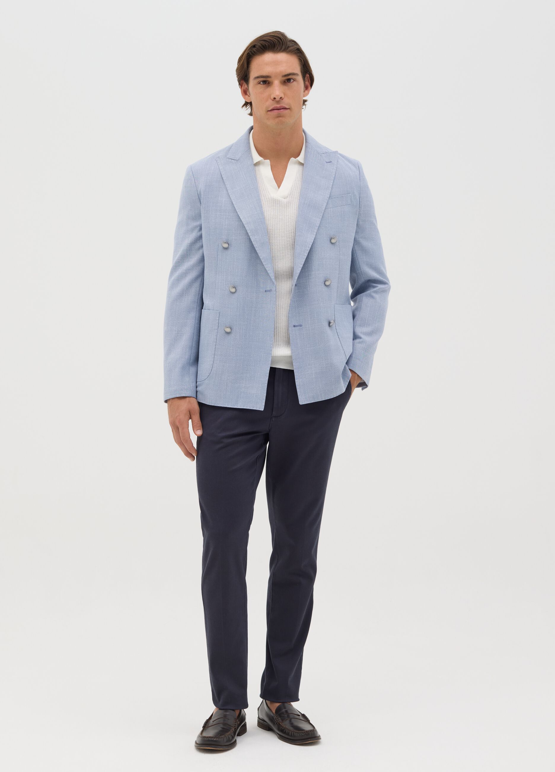 Light blue slim-fit double-breasted blazer
