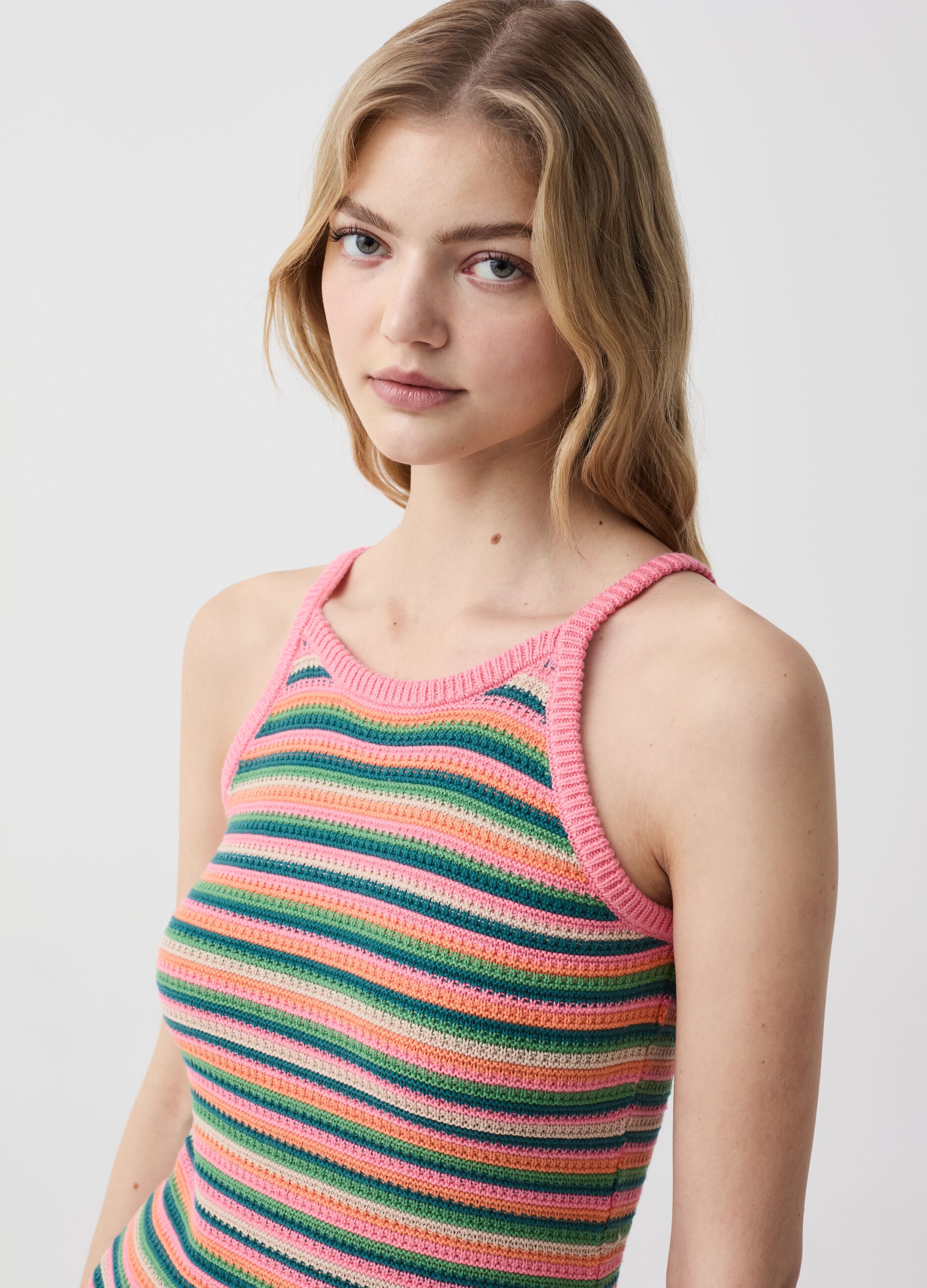 Striped crochet cotton dress