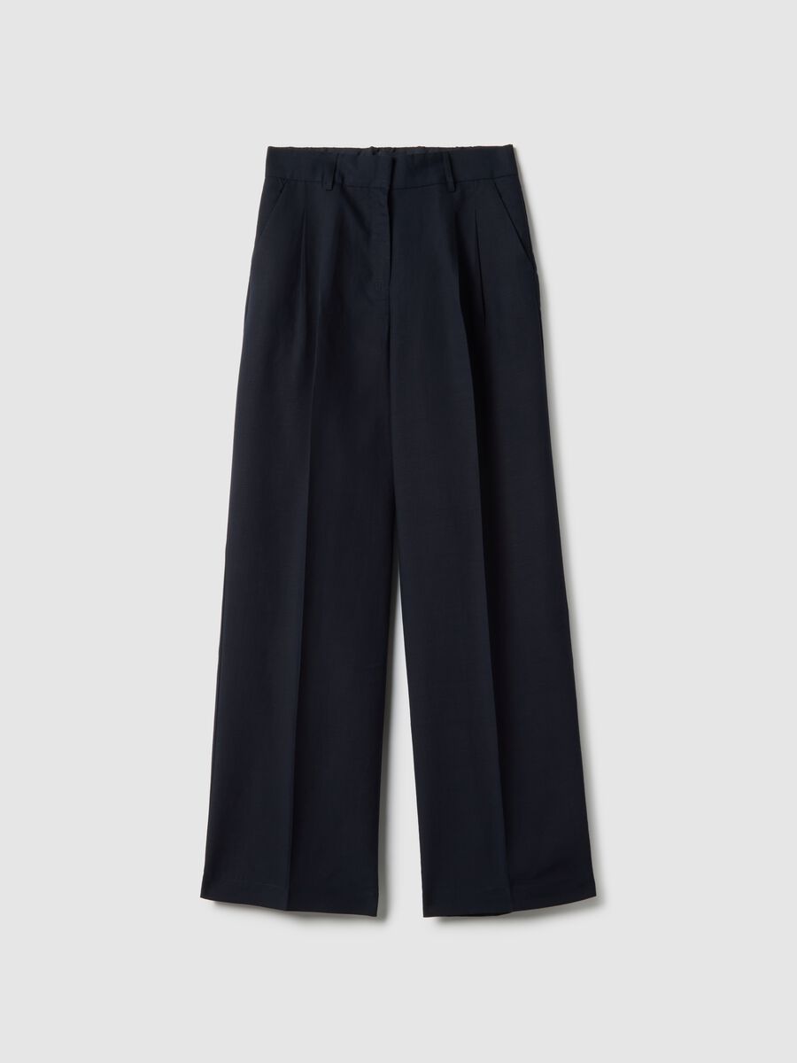 Elegant Blue Lyocell and Linen Wide Leg Trousers_4