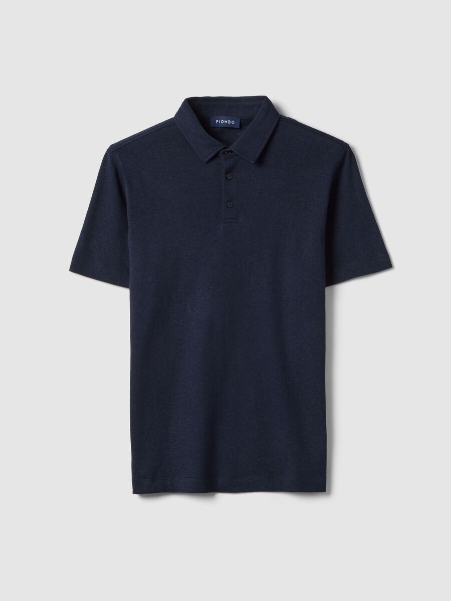 Polo in misto lino e cotone blu regular fit_4