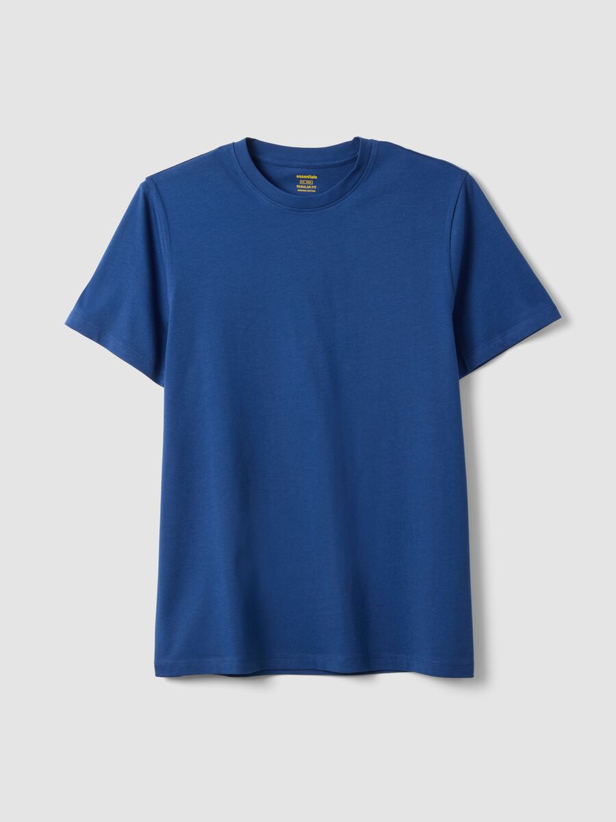 Short sleeve blue pure cotton regular fit t-shirt_0