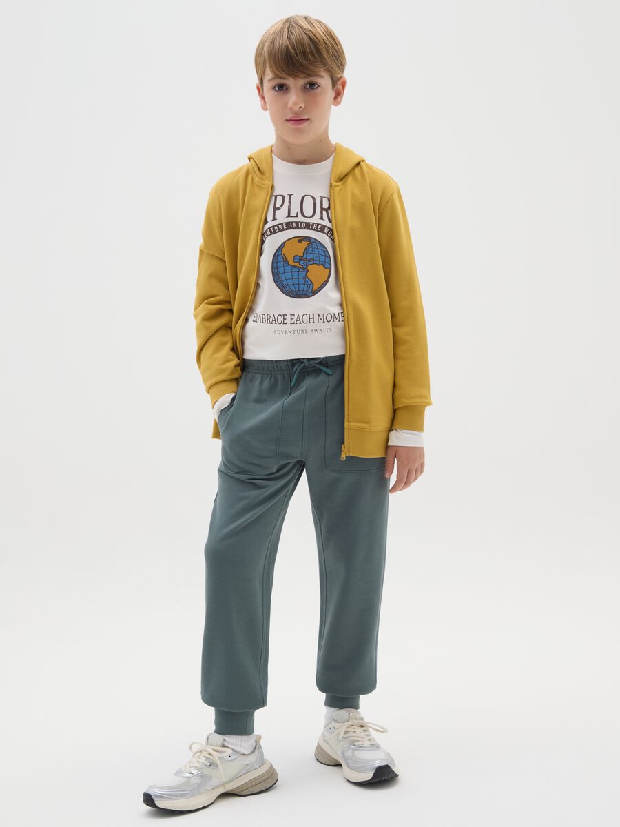 Pantaloni jogger da ragazzo in puro cotone verde regular fit_0