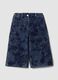 Blue cotton-blend wide-leg jeans with floral print_0