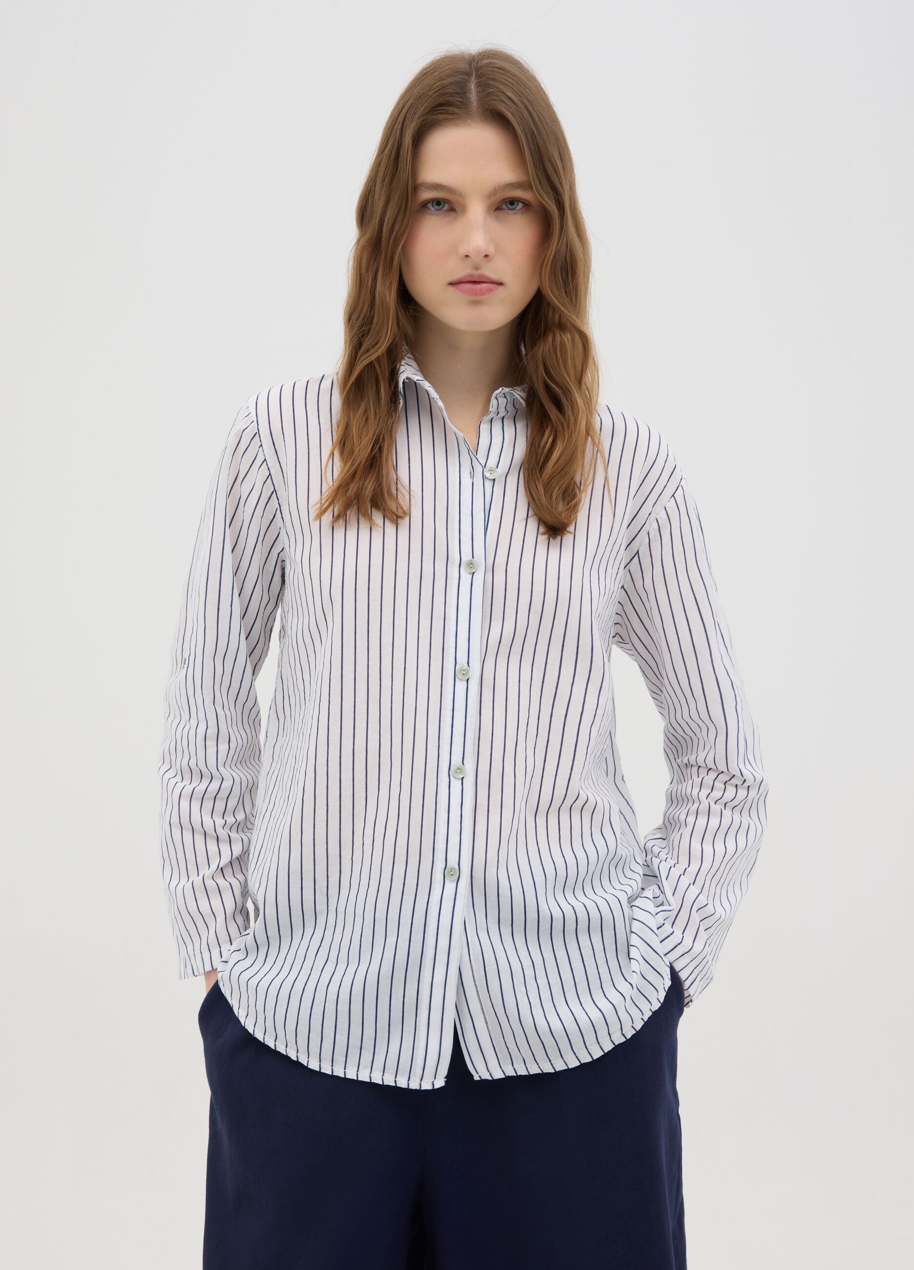 Women's multicolor oversized pure cotton shirt with regular fit