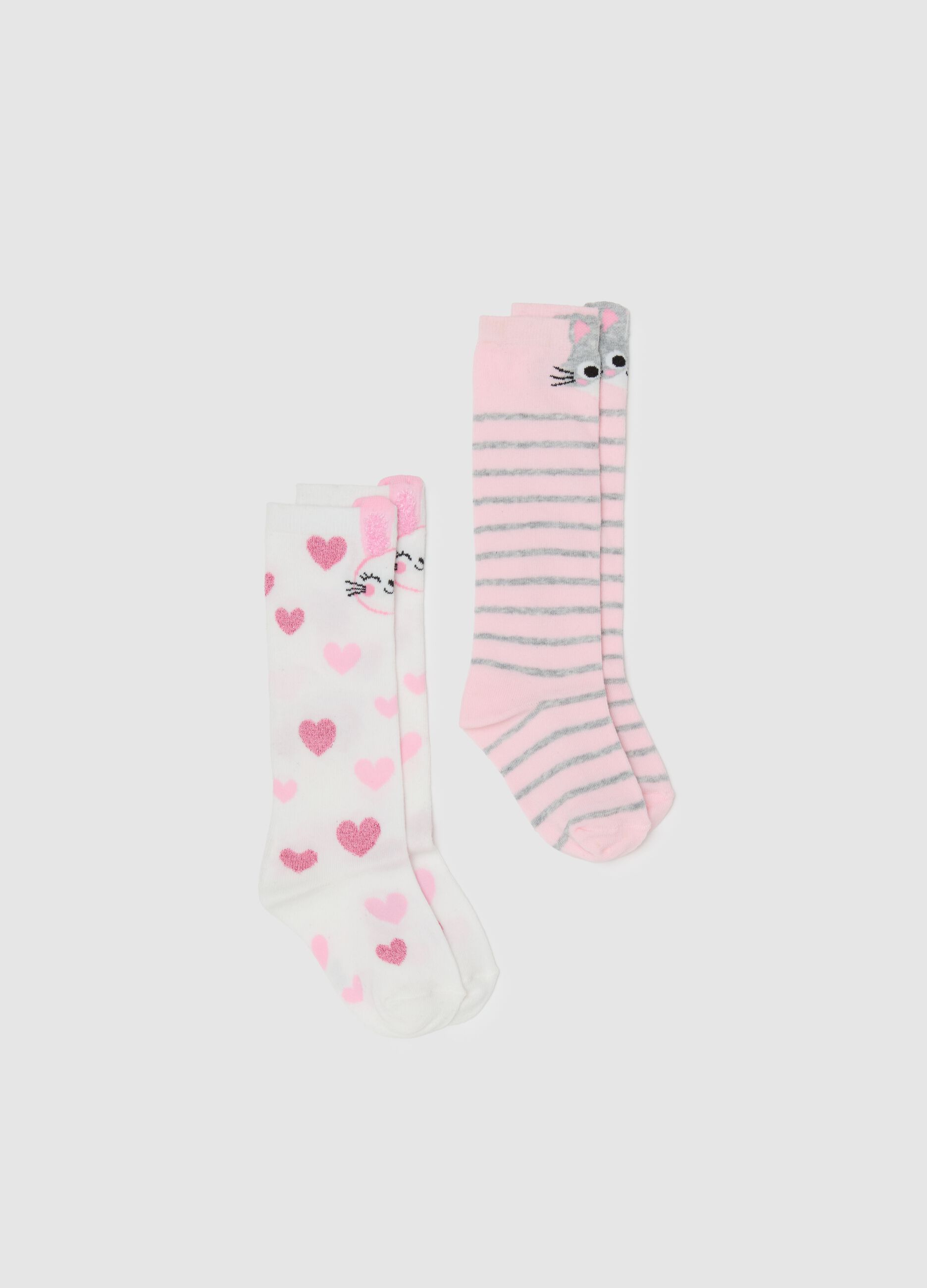 Pack of two pairs of girls' socks in pink cotton blend